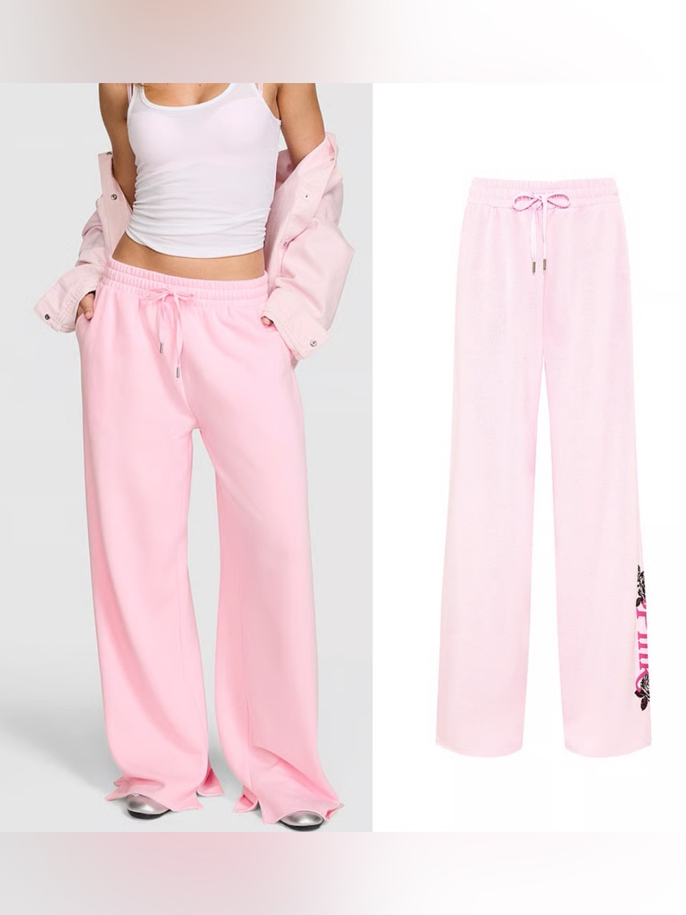 PINK Campus Fleece™ Wide-Leg Split-Hem Sweatpants Pink Tulip Florals XXL Regular